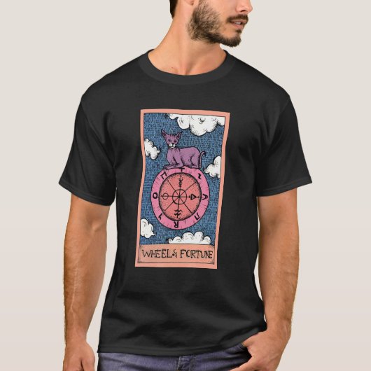 Tarot Kaart Wiel Fortune en Sphynx Cat Occult T-shirt (Voorkant)