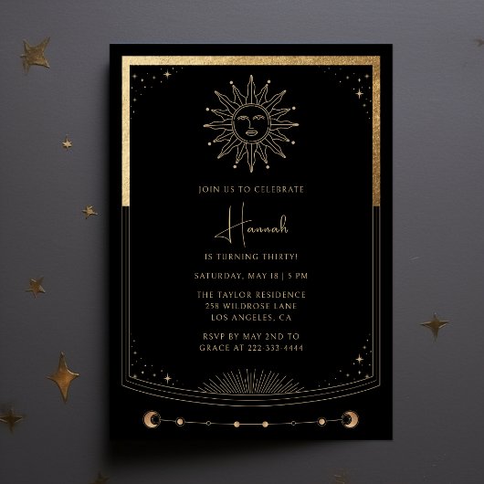 Tarot Kaart Zwart Goud Mystieke Verjaardagsuitnodi