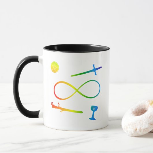 Tarot Lemniscate: De tovenaar en de elementen van  Mok (Met donut)