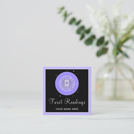 Tarot lezen Fortune Teller Paarse en zwarte mystic Vierkante Visitekaartje (Staand voorkant)