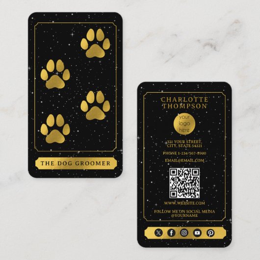 Tarot Logo Dog Grooming Service Zwart Goud Visitekaartje (Voorkant / Achterkant)