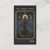 Tarot Maan Water Godin Modern Elegant Zwart Goud Visitekaartje (Voorkant)