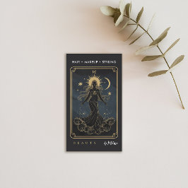 Tarot Maan Water Godin Modern Elegant Zwart Goud Visitekaartje