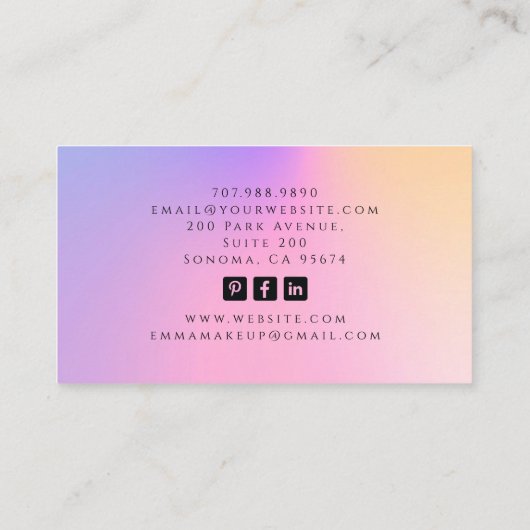 Tarot make-up artist holografisch visitekaartje (Achterkant)