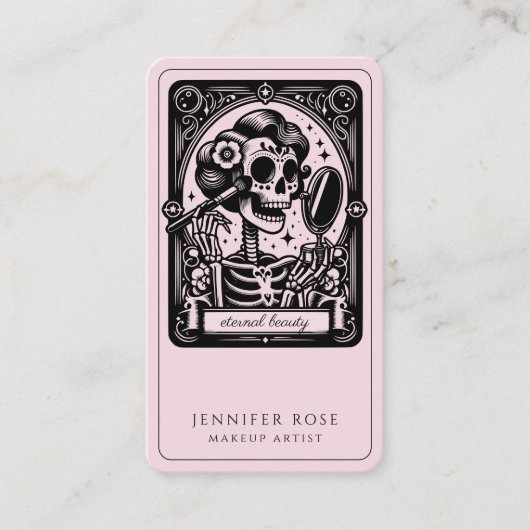Tarot Make-up Artist Skeleton Blush Pink Visitekaartje (Voorkant)