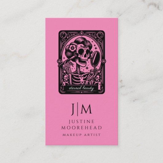 Tarot Make-up Artist Skeleton Hot Pink Visitekaartje (Voorkant)