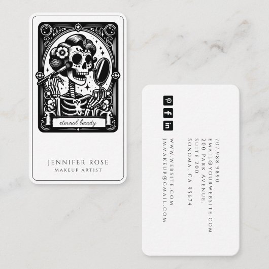 Tarot Make-up Artist Skeleton Visitekaartje (Voorkant / Achterkant)