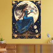 Tarot meisje met wortels en maan - schilderen canvas afdruk (Insitu (Woonkamer))