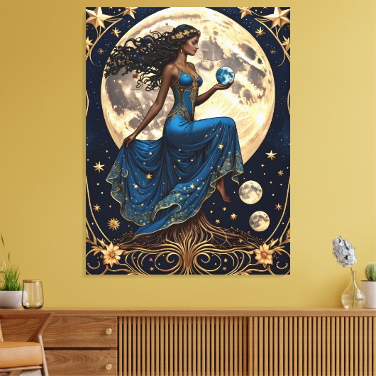 Tarot meisje met wortels en maan - schilderen canvas afdruk (Insitu (Woonkamer))