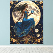 Tarot meisje met wortels en maan - schilderen canvas afdruk (Insitu (Houten vloer))