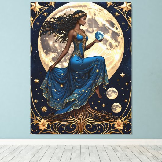 Tarot meisje met wortels en maan - schilderen canvas afdruk (Insitu (Houten vloer))