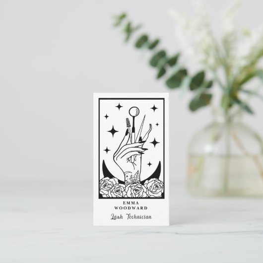 Tarot Mystic Lash Tech Hand Visitekaartje (Staand voorkant)