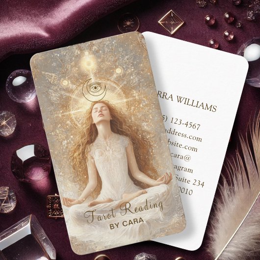 Tarot, Mystic Woman Eye Moon Gold Visitekaartje
