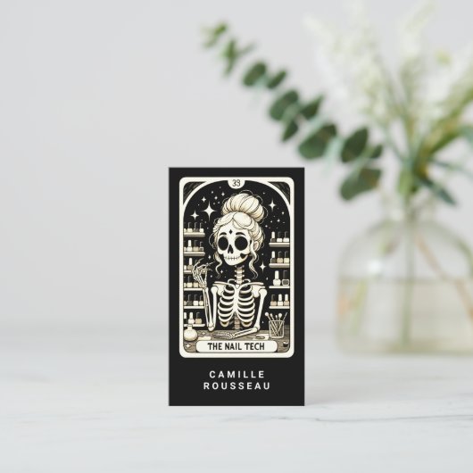 Tarot Nail Technician Black Business Card Visitekaartje (Staand voorkant)