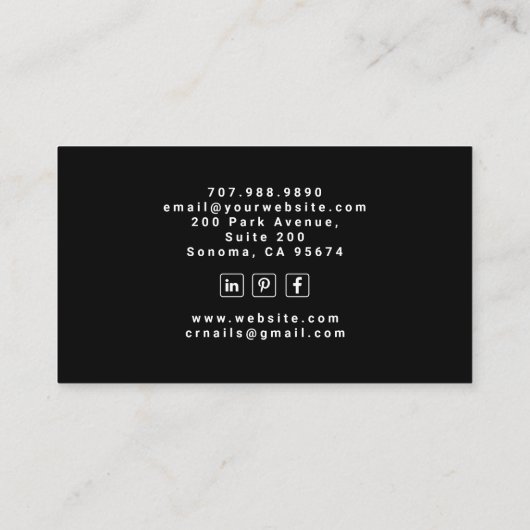 Tarot Nail Technician Black Business Card Visitekaartje (Achterkant)