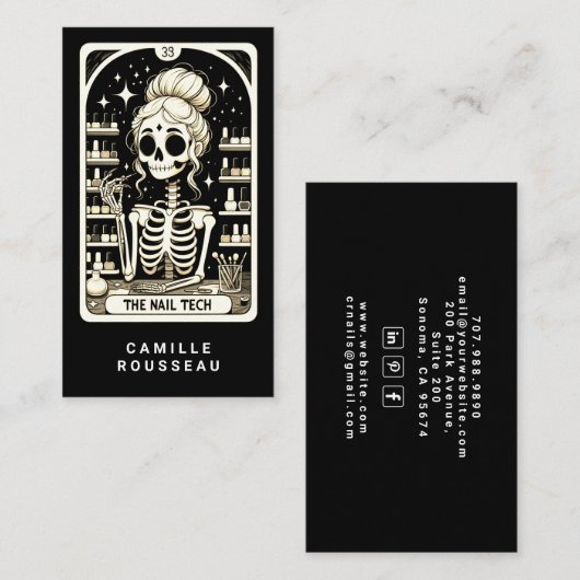 Tarot Nail Technician Black Business Card Visitekaartje (Voorkant / Achterkant)