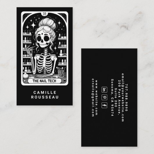 Tarot Nail Technician Black Business Card Visitekaartje (Voorkant / Achterkant)