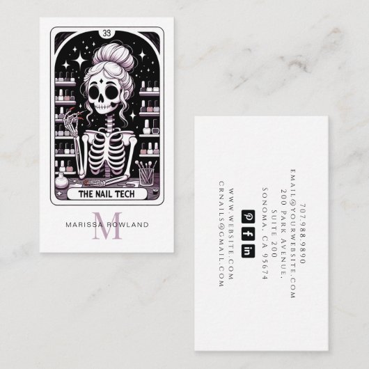 Tarot Nail Technician Monogrammed Visitekaartje (Voorkant / Achterkant)