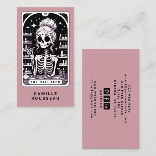 Tarot Nail Technician Roos Pink Visitekaartje (Voorkant / Achterkant)