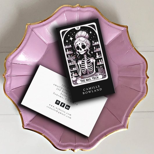 Tarot Nail Technician Zwart Wit Visitekaartje