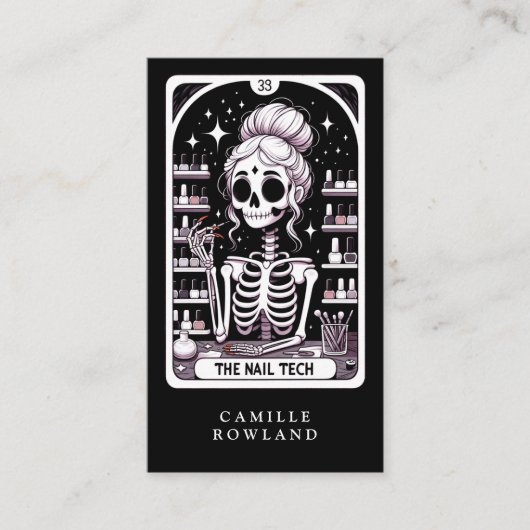 Tarot Nail Technician Zwart Wit Visitekaartje (Voorkant)