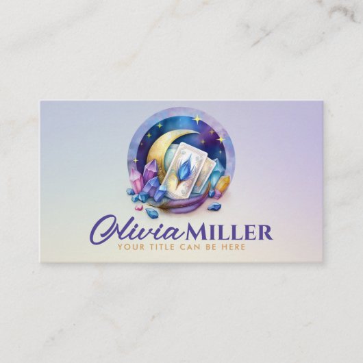 Tarot / Oracle kaarten met maan en kristallen Visitekaartje (Voorkant)