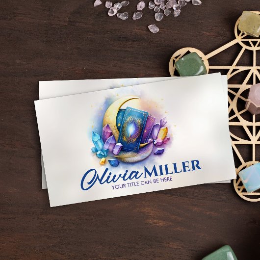 Tarot / Oracle kaarten met maan en kristallen Visitekaartje