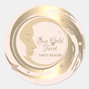 Tarot Reader Gold Stars Moon Celestial horoscope Ronde Sticker