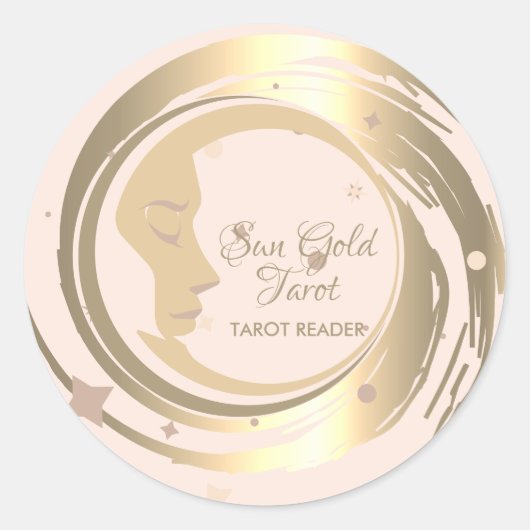 Tarot Reader Gold Stars Moon Celestial horoscope Ronde Sticker (Voorkant)