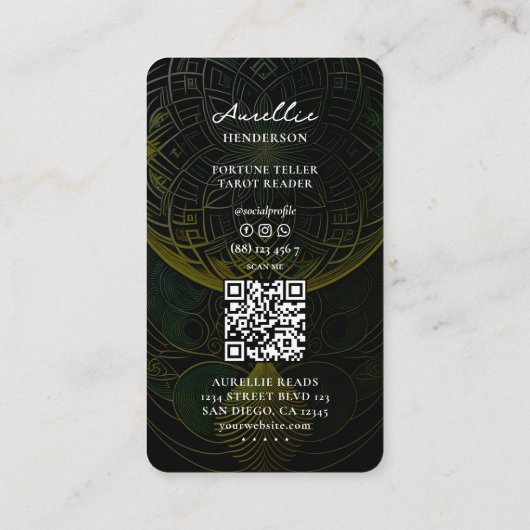 Tarot Reader Psychic Fortune Teller Green Mandala  Visitekaartje (Achterkant)