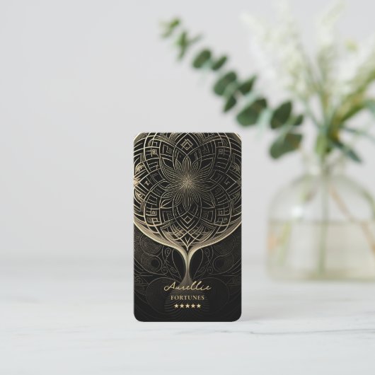 Tarot Reader Psychisch Elegant Zwart Goud Mandala Visitekaartje (Staand voorkant)