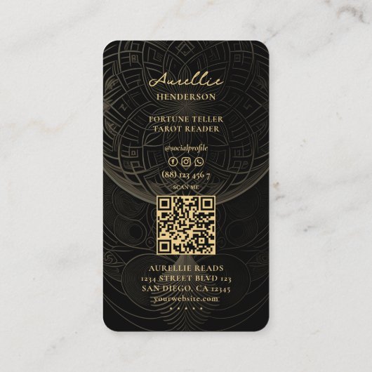 Tarot Reader Psychisch Elegant Zwart Goud Mandala Visitekaartje (Achterkant)