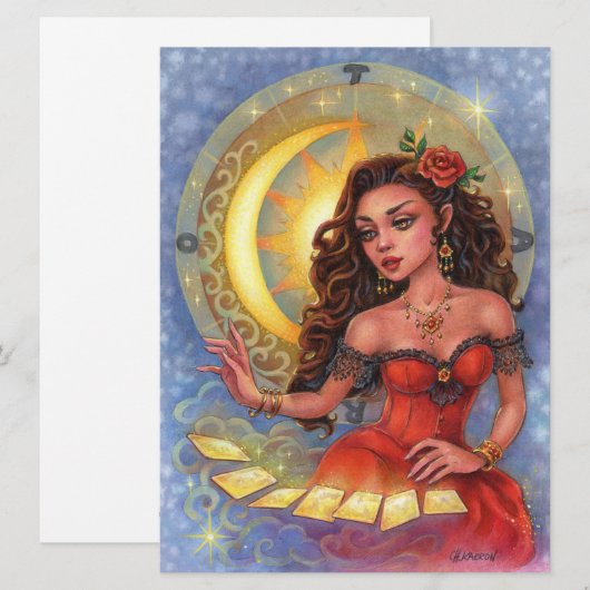 Tarot Reader Zodiac Gypsy Girl Fantasy Art Kaart (Voorkant / Achterkant)
