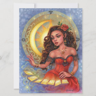 Tarot Reader Zodiac Gypsy Girl Fantasy Art Kaart