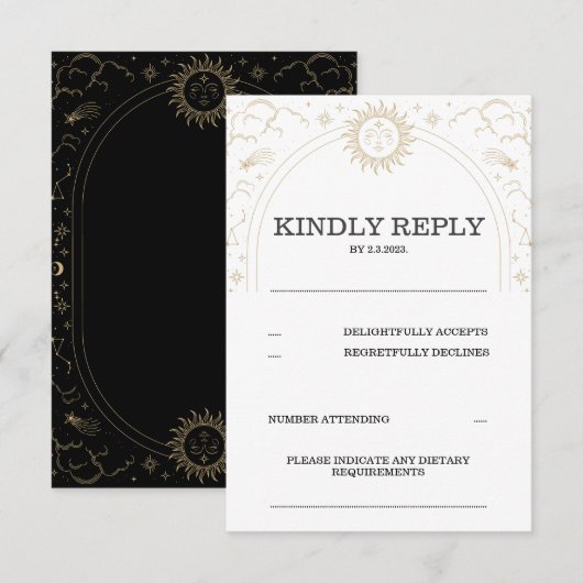 Tarot RSVP Sun Moon Stars Gold  Kaart (Voorkant / Achterkant)