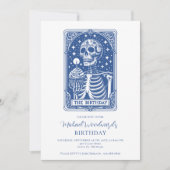 Tarot Skelet Blauwe Verjaardag Kaart (Voorkant)