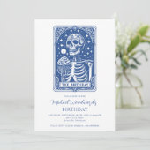 Tarot Skelet Blauwe Verjaardag Kaart (Staand voorkant)