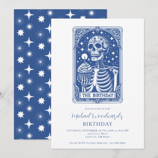 Tarot Skelet Blauwe Verjaardag Kaart (Voorkant / Achterkant)