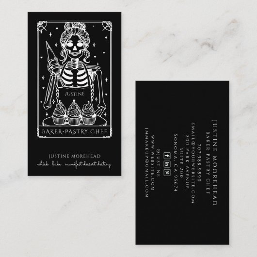 Tarot Skeleton Baker Whisk Cupcake Black Visitekaartje (Voorkant / Achterkant)