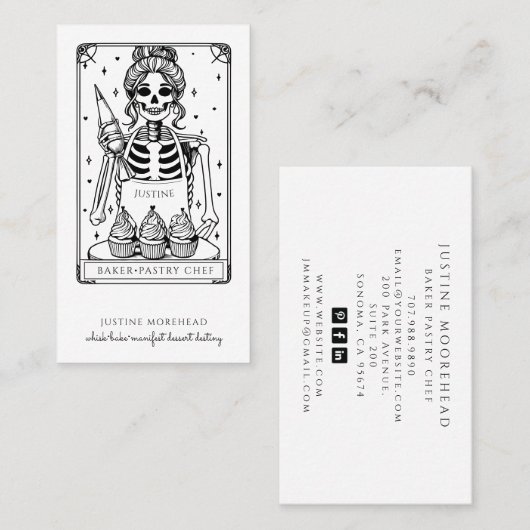 Tarot Skeleton Baker Whisk Cupcake Visitekaartje (Voorkant / Achterkant)