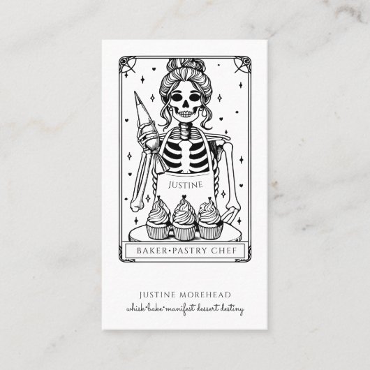 Tarot Skeleton Baker Whisk Cupcake Visitekaartje (Voorkant)