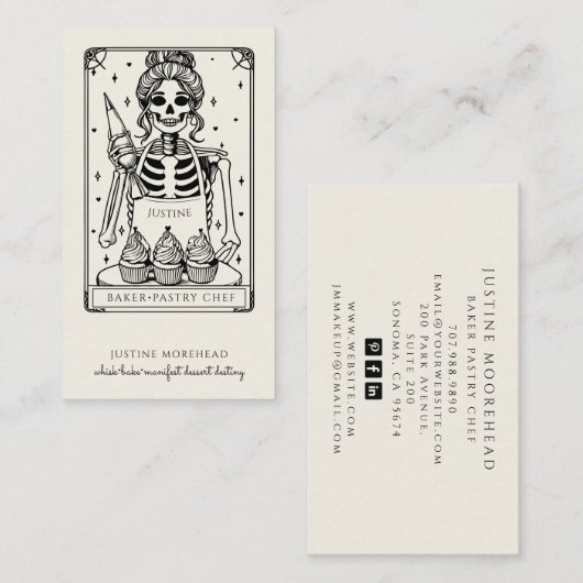 Tarot Skeleton Baker Whisky Cupcake Cream Visitekaartje (Voorkant / Achterkant)