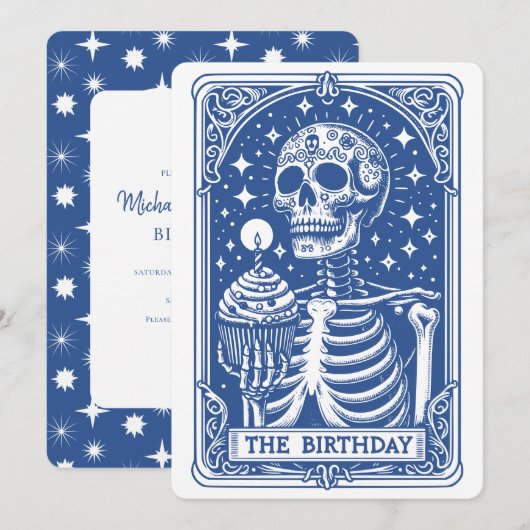Tarot Skeleton Blue Birthday Kaart (Voorkant / Achterkant)