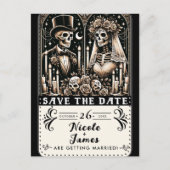 Tarot Skeletons Bruid Bruidegom Trouwen Save the D Aankondigingskaart (Voorkant)