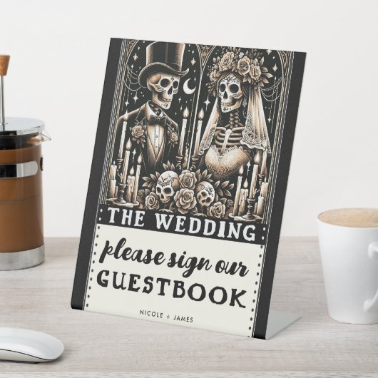 Tarot Skeletons Bruidegom Bruidegom Bruiloftsgaste Reclamebord Met Voetstuk (Insitu)