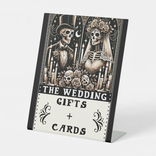 Tarot Skeletons Bruidegom Huwelijkscadeaus & Kaart Reclamebord Met Voetstuk (Voorkant)