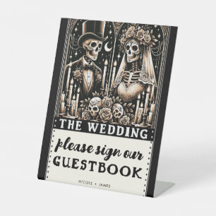 Tarot Skeletten Bruid Bruidegom Trouw Gastboek Bor Reclamebord Met Voetstuk