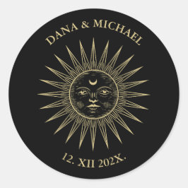 Tarot  Sun Black Gold Ronde Sticker