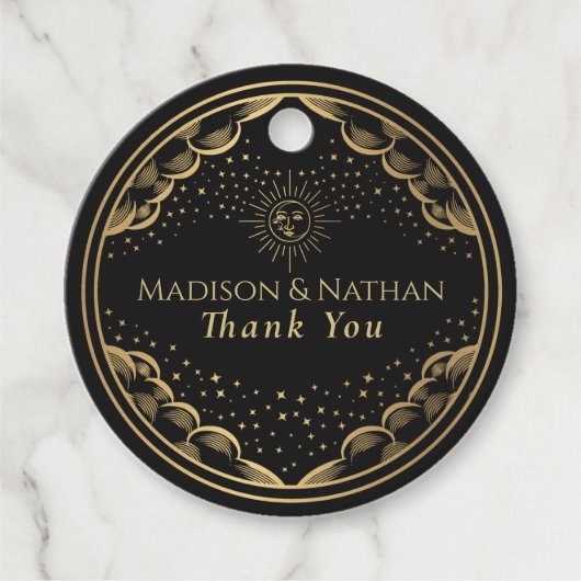 Tarot Sun en Moon Wedding Bedankjes Labels (Voorkant)