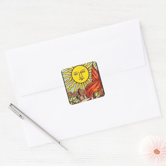 Tarot Sun Kaart Vierkante Sticker (Envelop)